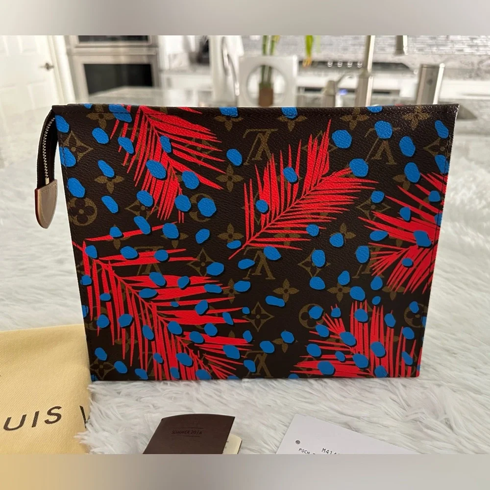 Louis Vuitton LE Monogram Jungle Dots‎ Toiletry 26 Pouch Coquelicot Denim Bag